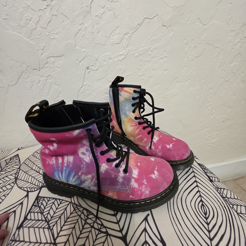 Dr Martens 1460 Tie Dye Lace Up Boots Multi Suede  Colorful Tie-Dye Kids Boots